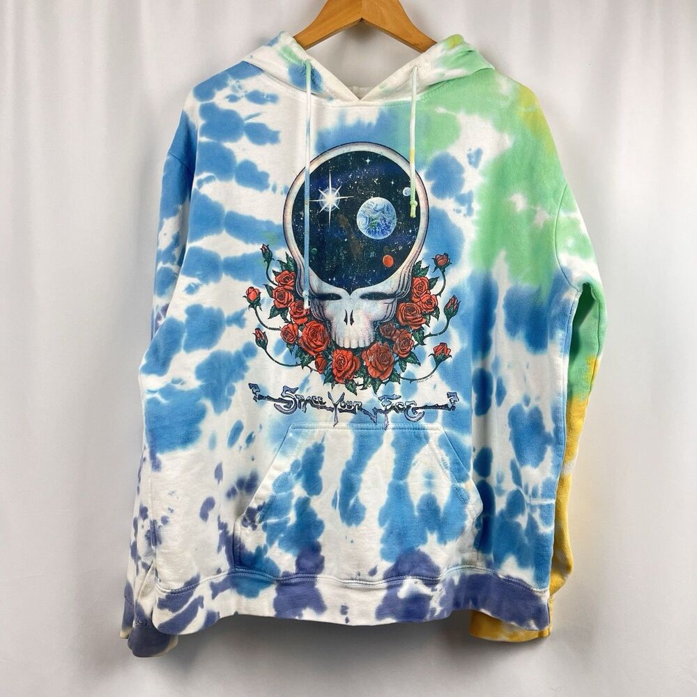 Liquid Blue Space Your Face Hoodie S/M Tie Dye Skull Roses Boho Gorpcore